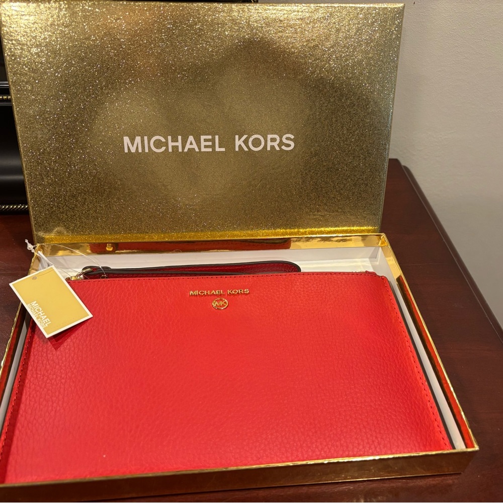 Michael Kors Vibrant Red Leather Pouch-NEW WITH TAGS